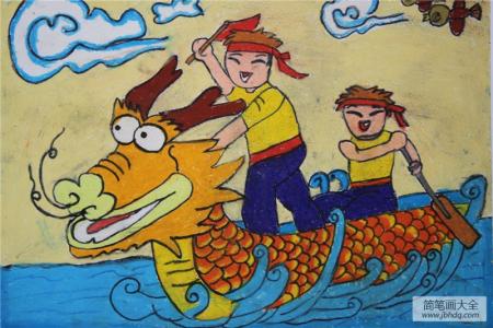 欢乐赛龙舟二年级端午节画画作品分享