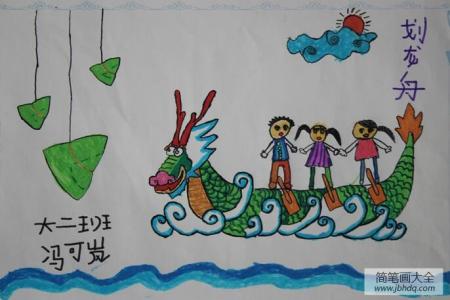 团结一致划龙舟关于端午节的绘画图片欣赏