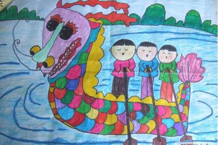 划龙舟的三兄弟端午节主题画作品分享
