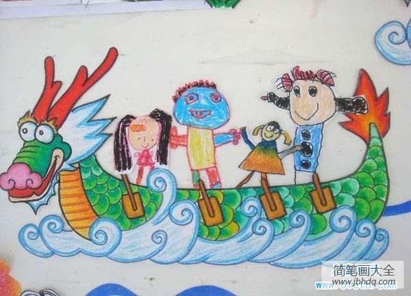 端午节主题儿童画图片：划龙舟
