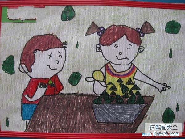 幼儿园端午节儿童画图片:吃粽子