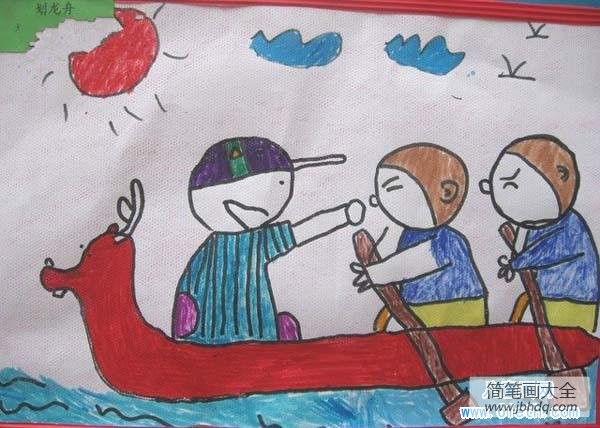 幼儿园大班关于端午节的儿童画作品：赛龙舟