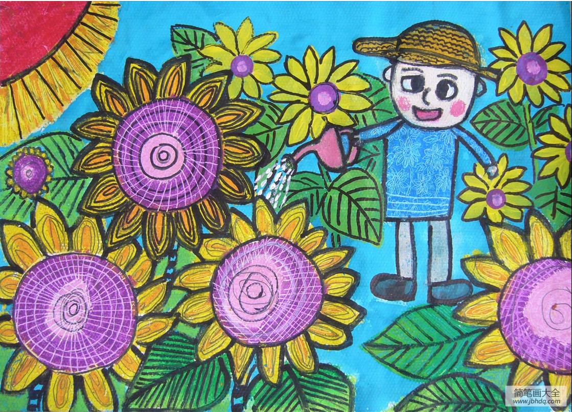关于劳动节的儿童画-我来浇花