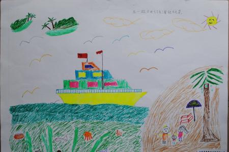 五一劳动节的儿童画-五一去海边玩