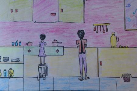 五一劳动节儿童绘画-今天我洗碗