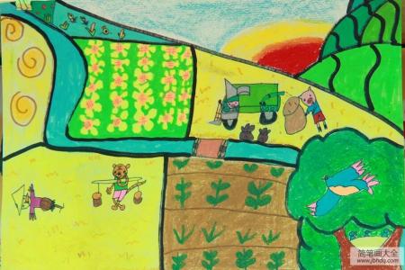 农忙的动物们三年级劳动节创意画图片展示