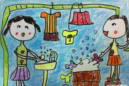 和姐姐一起洗衣服二年级劳动节图画分享