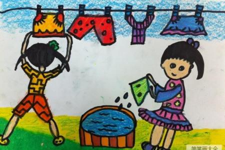 洗衣服的小姐妹五一国际劳动节绘画图片欣赏