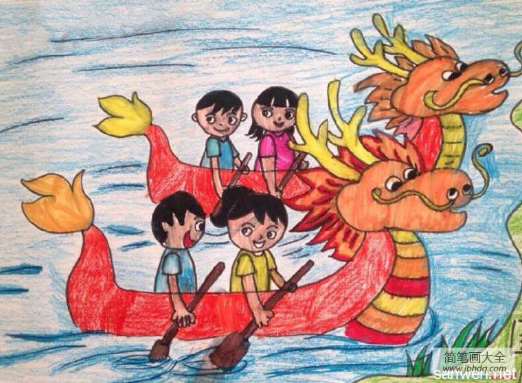 端午节儿童画 儿童划龙舟