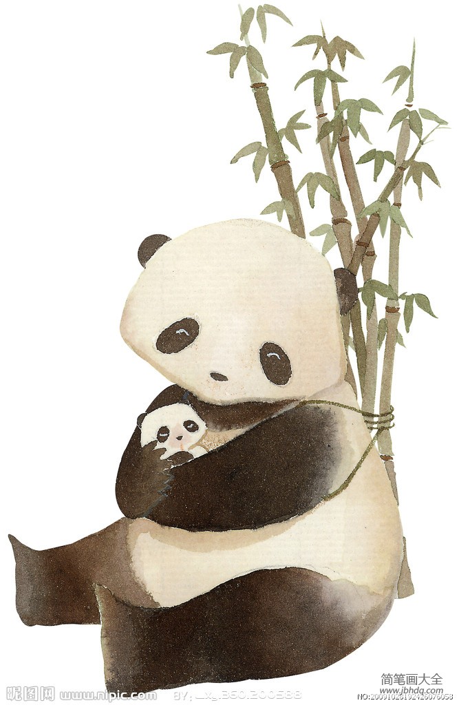 经典儿童水墨画-熊猫与熊猫妈妈