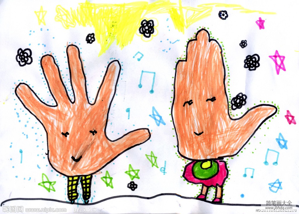 优秀儿童水彩画-手掌爸爸与手掌妈妈