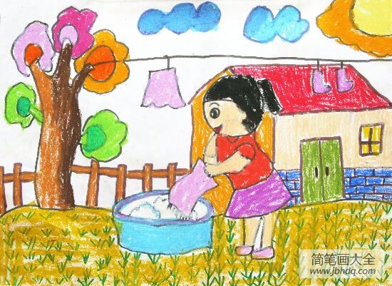 关于感恩节的儿童画作品-我帮妈妈洗衣服