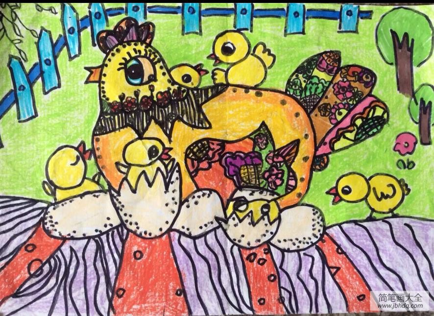 儿童画画大全水彩画-鸡妈妈孵小鸡
