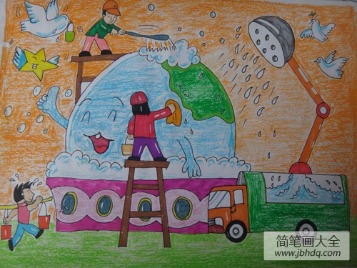 儿童画春天的景色-开心的地球妈妈