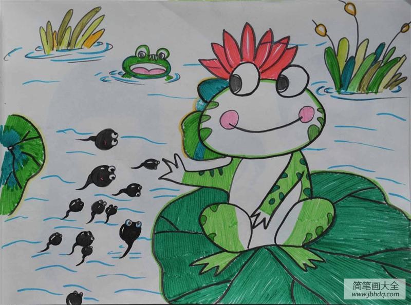 儿童画青蛙荷叶图片-小蝌蚪找妈妈