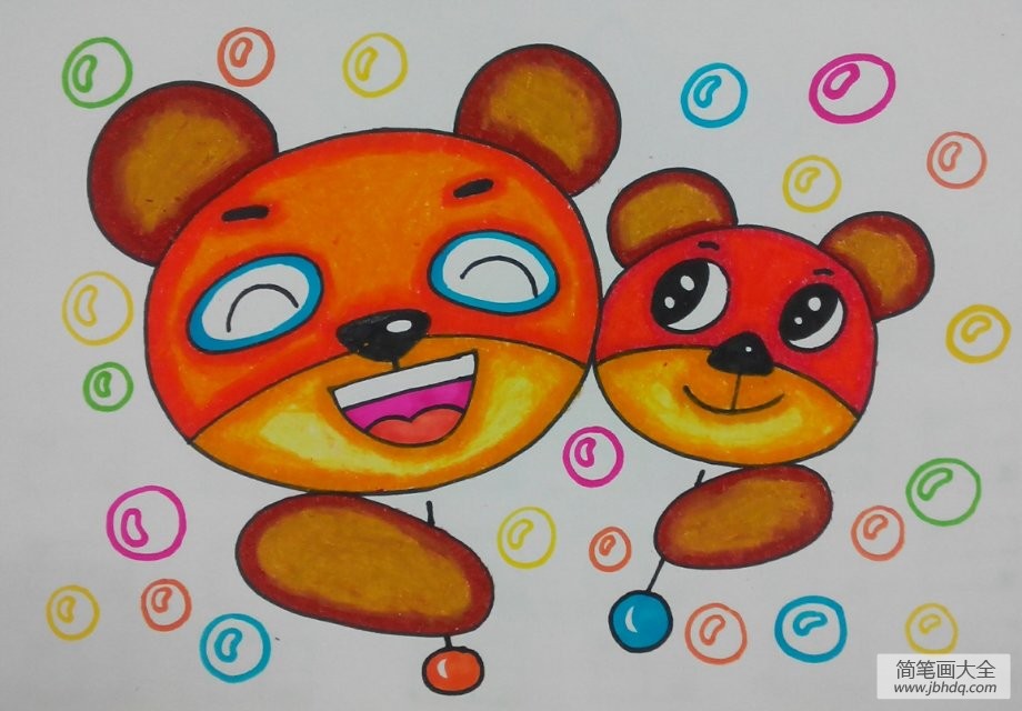 熊妈妈和熊宝宝,动物一家儿童画作品分享