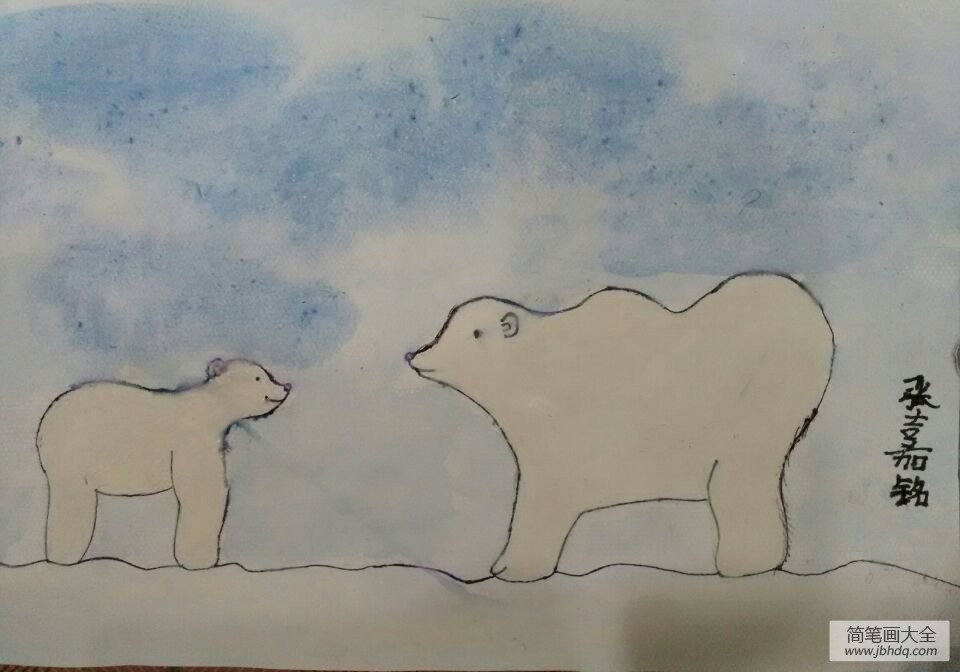 熊妈妈和熊孩子,简单的动物绘画作品在线看