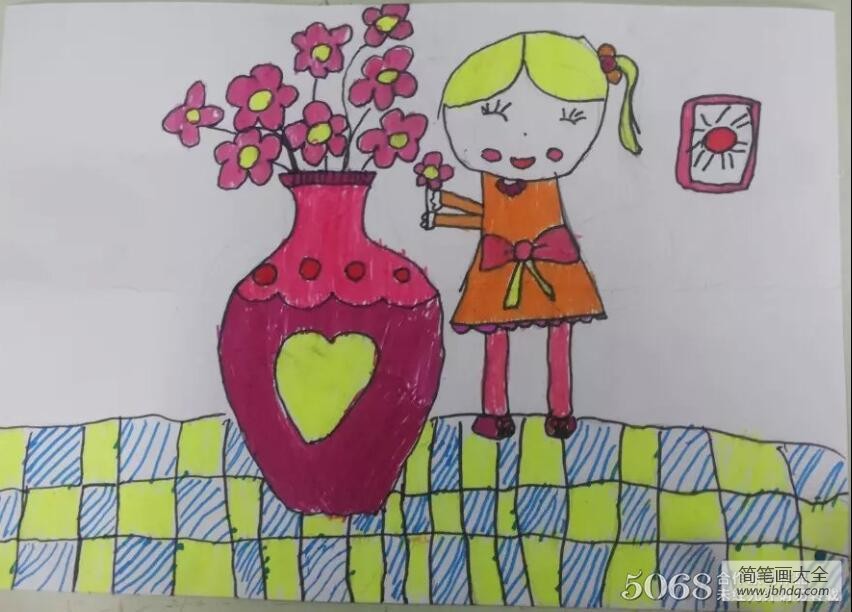 爱插花的妈妈,人物主题的儿童美术画推荐
