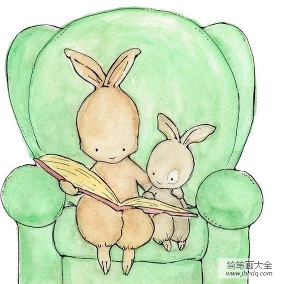 国外动物水彩画作品之兔妈妈和小兔子