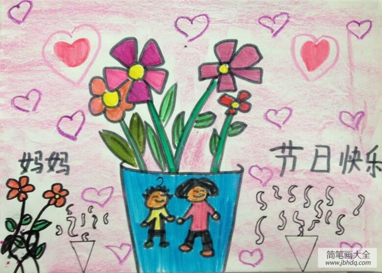 画束鲜花送妈妈三八妇女节幼儿画