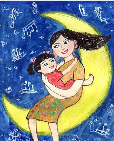月亮上的母女俩三八妇女节创意画欣赏