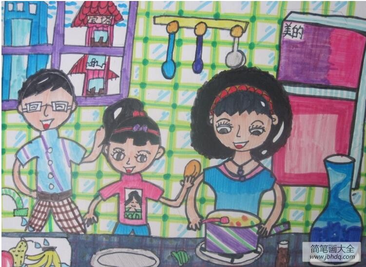 四年级三八妇女节画作品之帮妈妈做饭