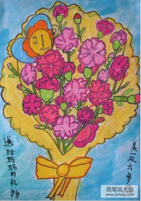 送给妈妈的康乃馨妇女节主题画作品欣赏