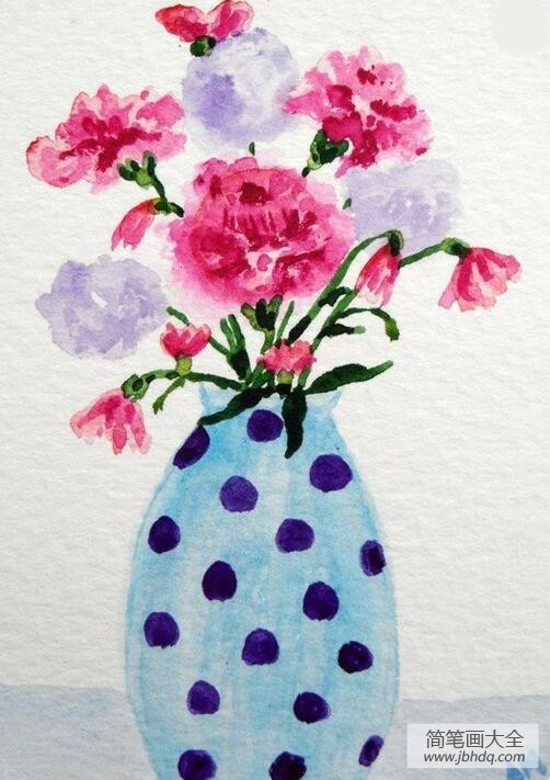 母亲节送给妈妈的画作品之花瓶里的康乃馨