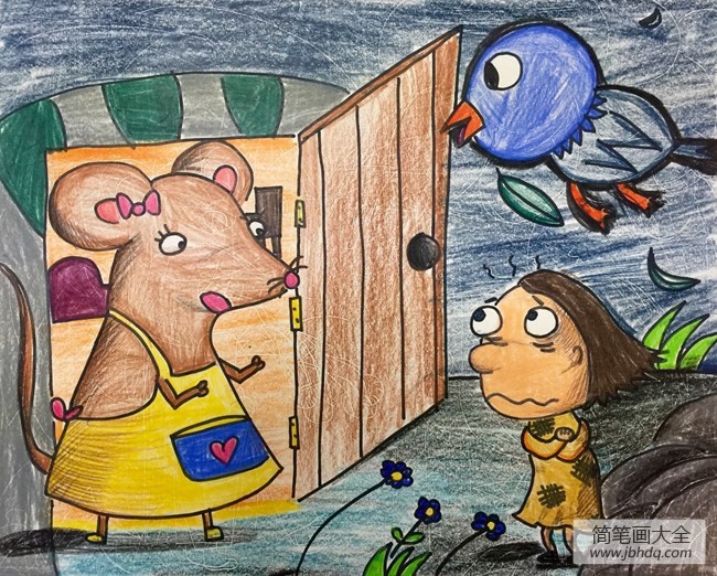 老鼠妈妈和小女孩创意动物儿童画作品欣赏