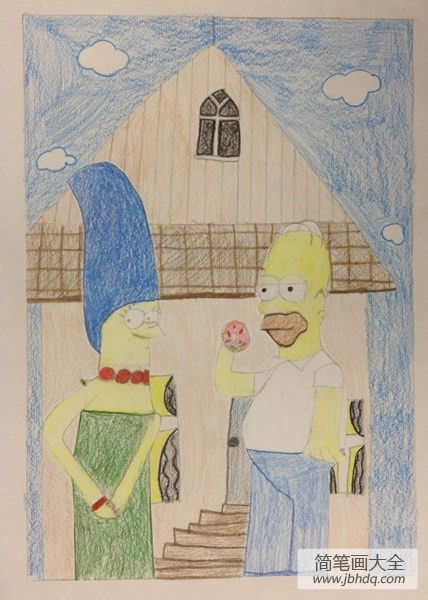 辛普森爸爸和妈妈动漫彩铅画作品分享
