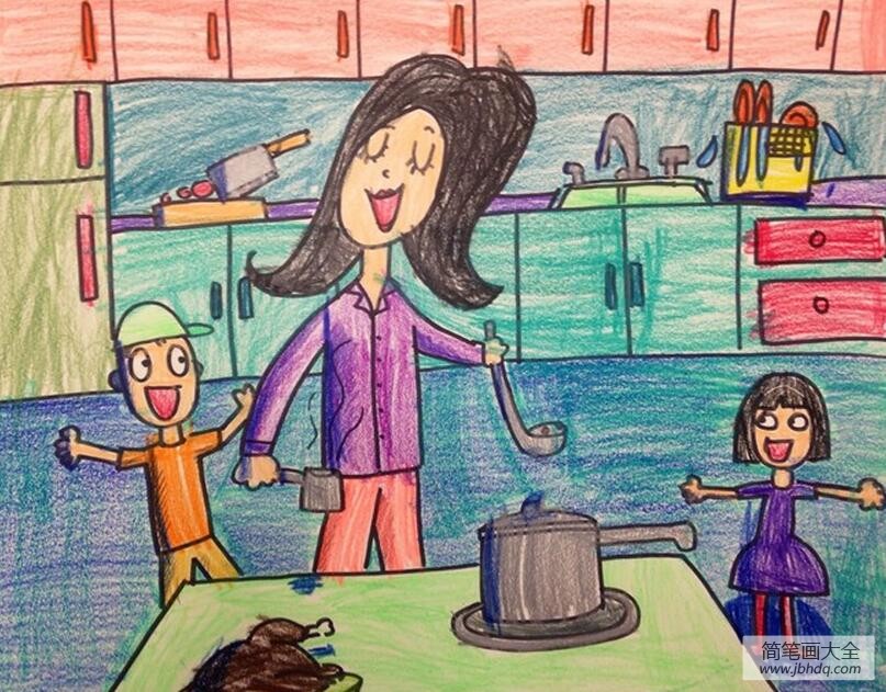 厨房里的妈妈四年级人物主题画作品
