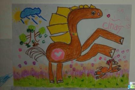 简笔水彩画图片大全-小马和妈妈赛跑