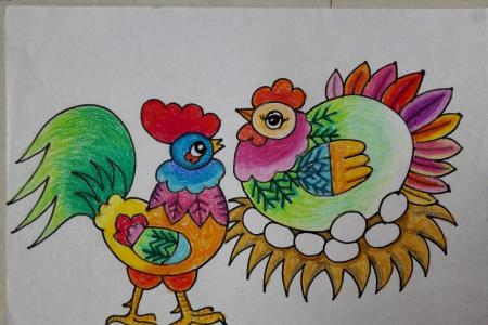 孵小鸡的鸡妈妈,关于动物的小朋友蜡笔画在线看