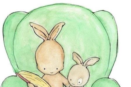 国外动物水彩画作品之兔妈妈和小兔子