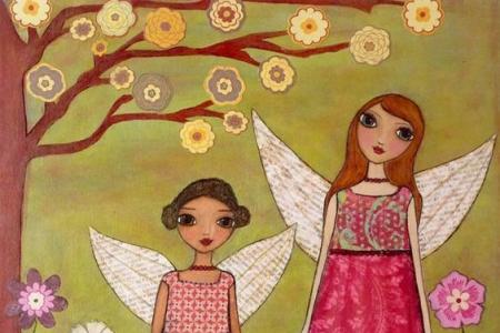 天使妈妈和小天使三八妇女节画画图片分享