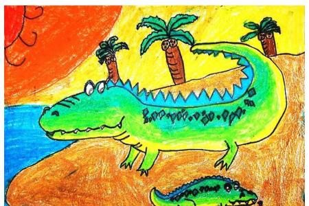 鳄鱼妈妈和小鳄鱼动物主题画欣赏