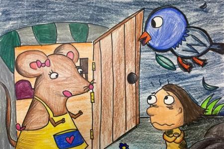 老鼠妈妈和小女孩创意动物儿童画作品欣赏