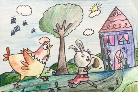 母鸡妈妈和小兔子动物画画图片分享