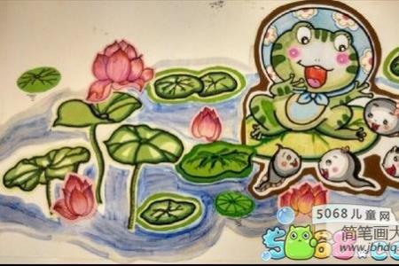 荷塘青蛙儿童画和青蛙妈妈在一起