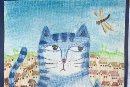 蓝猫妈妈和小宝宝彩铅画小猫作品欣赏