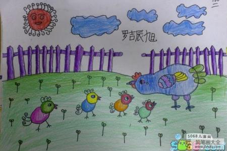 母鸡妈妈和小鸡动物彩铅画作品欣赏