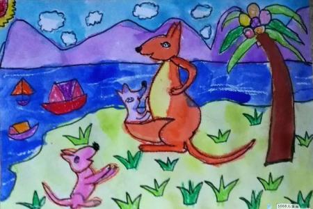 袋鼠妈妈和小袋鼠可爱动物画图片展示