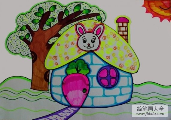 小兔子的家简笔画彩色图片