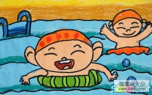 六一儿童节儿童画-水中的快乐
