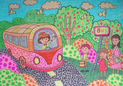 61儿童节儿童画-六一的巴士