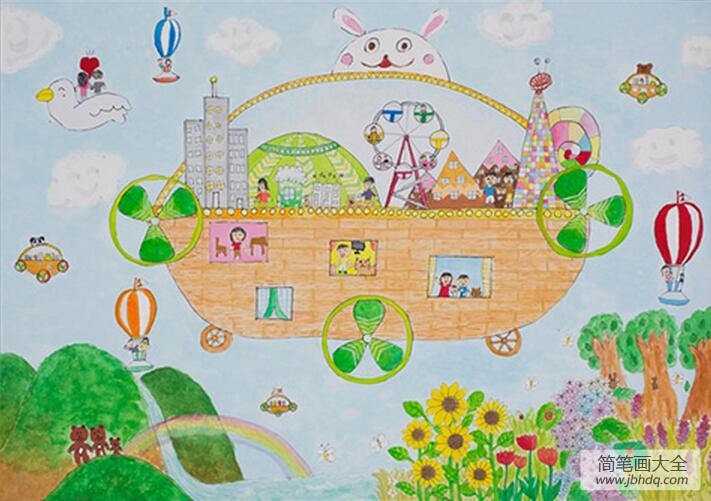 会飞的城堡六一儿童节创意画作品欣赏