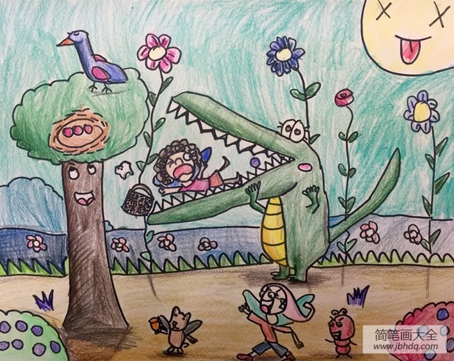 我和鳄鱼朋友庆六一儿童节主题画作品欣赏