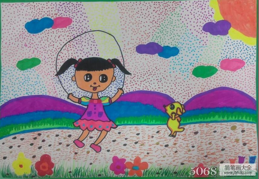 快乐跳绳记六一儿童节简易画作品展示