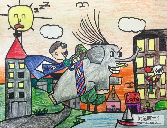 和大象一起飞翔6年级六一儿童画图片赏析