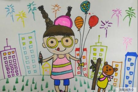 快乐的小女孩关于六一节的画作品分享